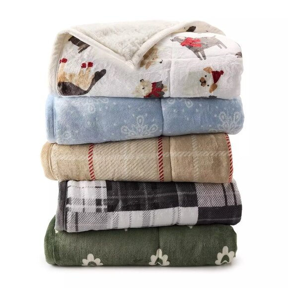 Cuddl Duds Red Khaki Plaid Cozy Soft Plush to Faux Fur Throw 60"x50" - Picture 3 of 4